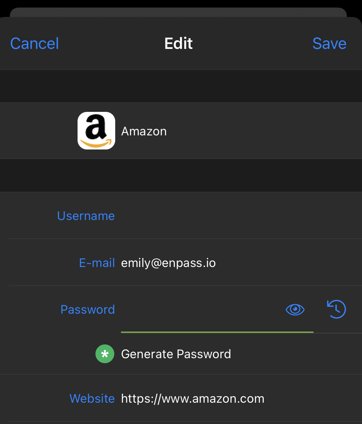 Tap generate password button in iOS device in Item edit view